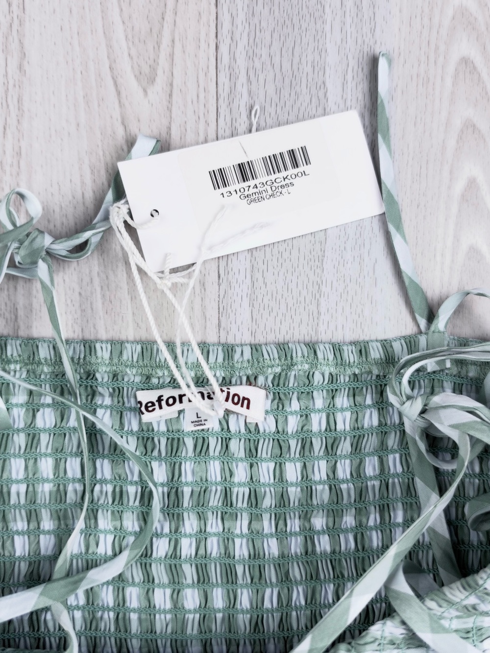 Reformation Gemini Mini Dress Smocked Ruffle Gingham Bodycon Large - Picture 7 of 10